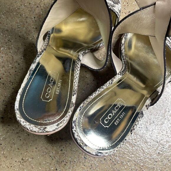 Coach Kensington Snake Print Ankle Wrap Platform Heeled Sandals 8.5 Nude, Taupe - Picture 6 of 12